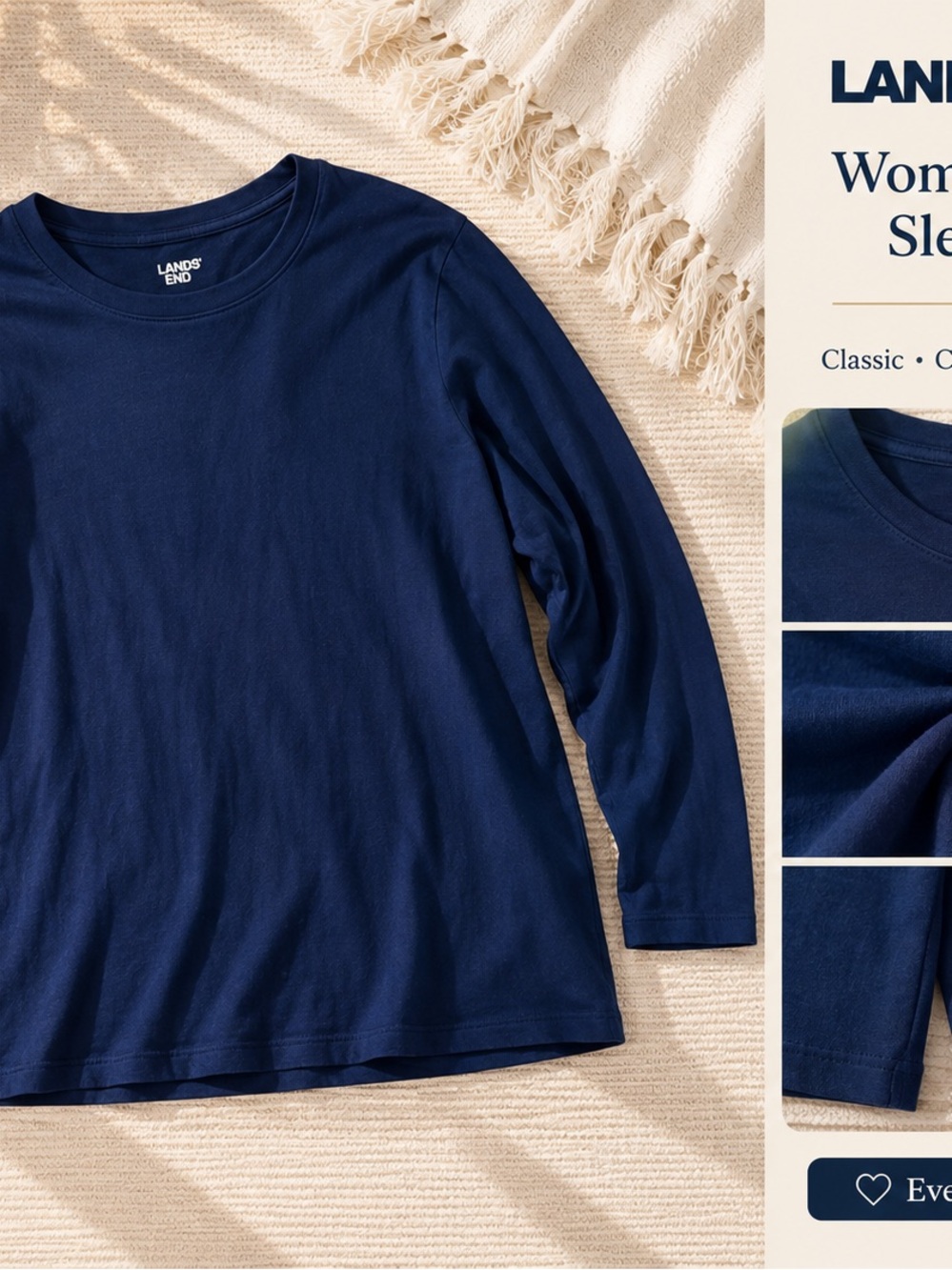 Lands' End Women’s XL Long-Sleeve Crewneck Tee - Navy Blue